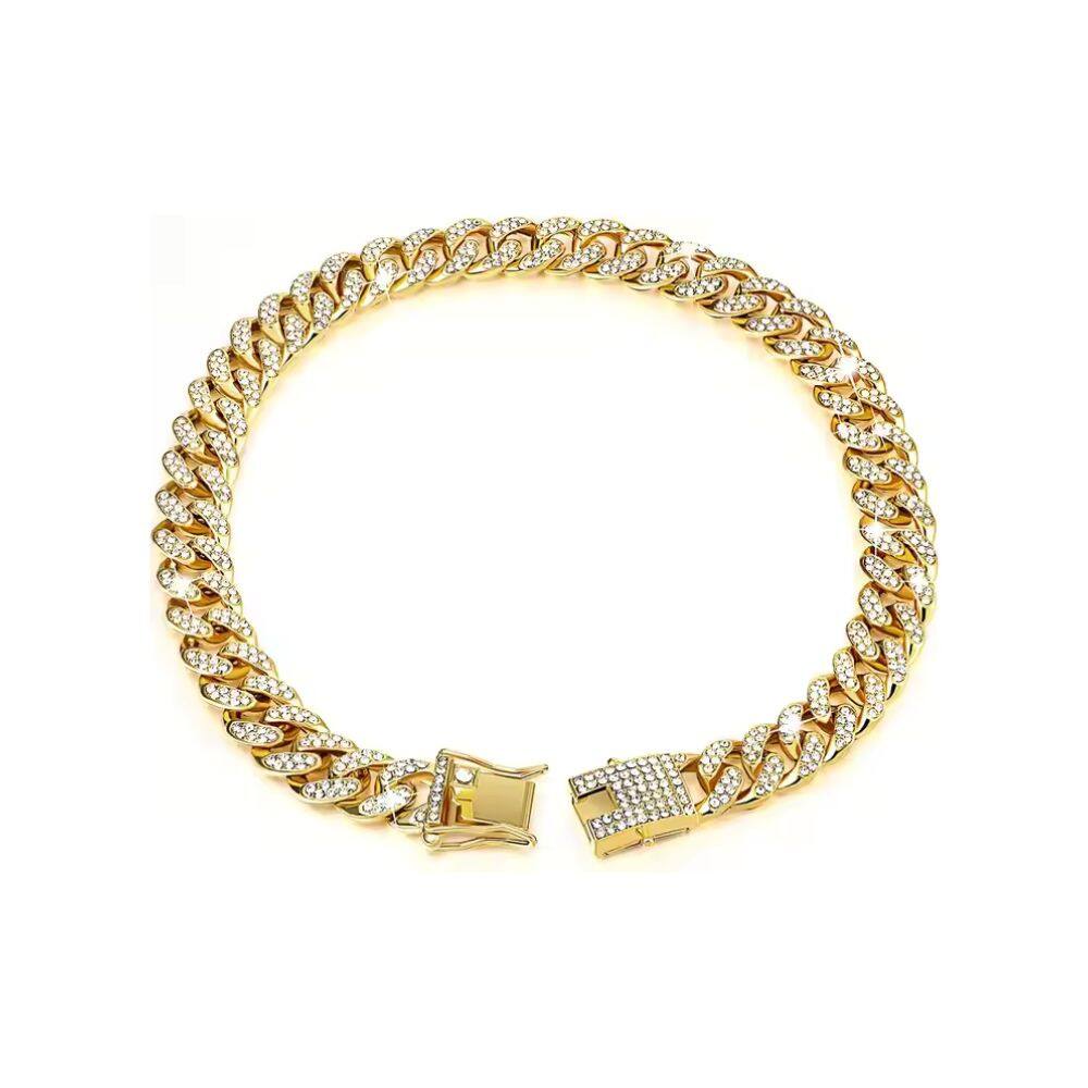 Front. Smart Pet Toys - Diamond Cuban Pet Collar - Gold.