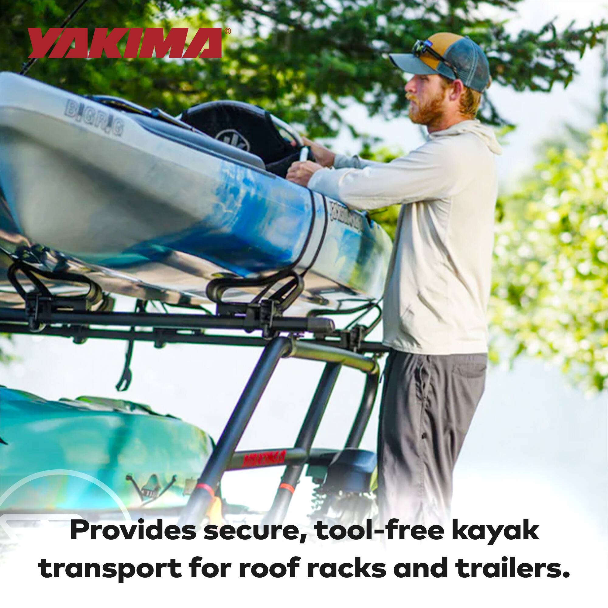 YAKIMA BONG MEMA

Provides secure, tool-free kayak transport for roof racks and trailers.