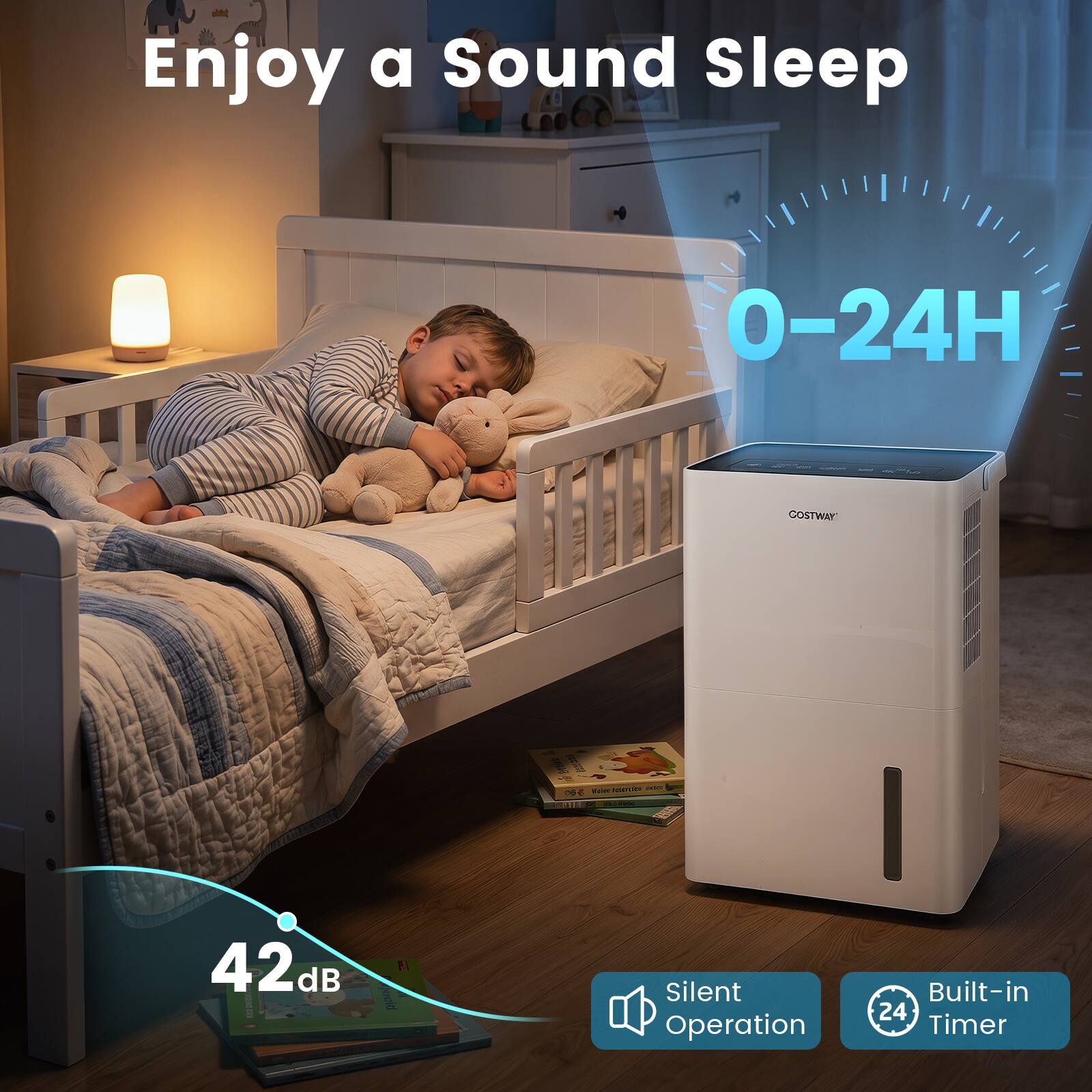 Enjoy a Sound Sleep  
0-24H  
GOSTWAY  
42dB Silent Operation  
Built-in 24 Timer
