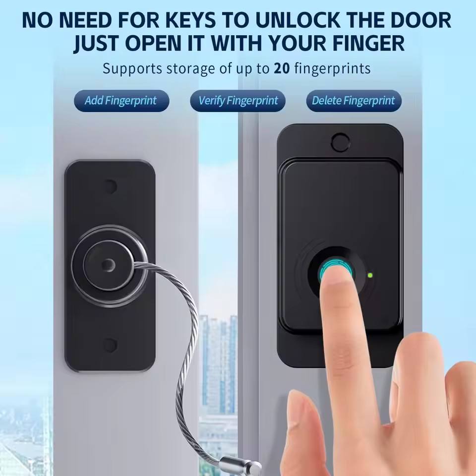 NO NEED FOR KEYS TO UNLOCK THE DOOR  
JUST OPEN IT WITH YOUR FINGER

Supports storage of up to 20 fingerprints

Add Fingerprint  
Verify Fingerprint  
Delete Fingerprint
