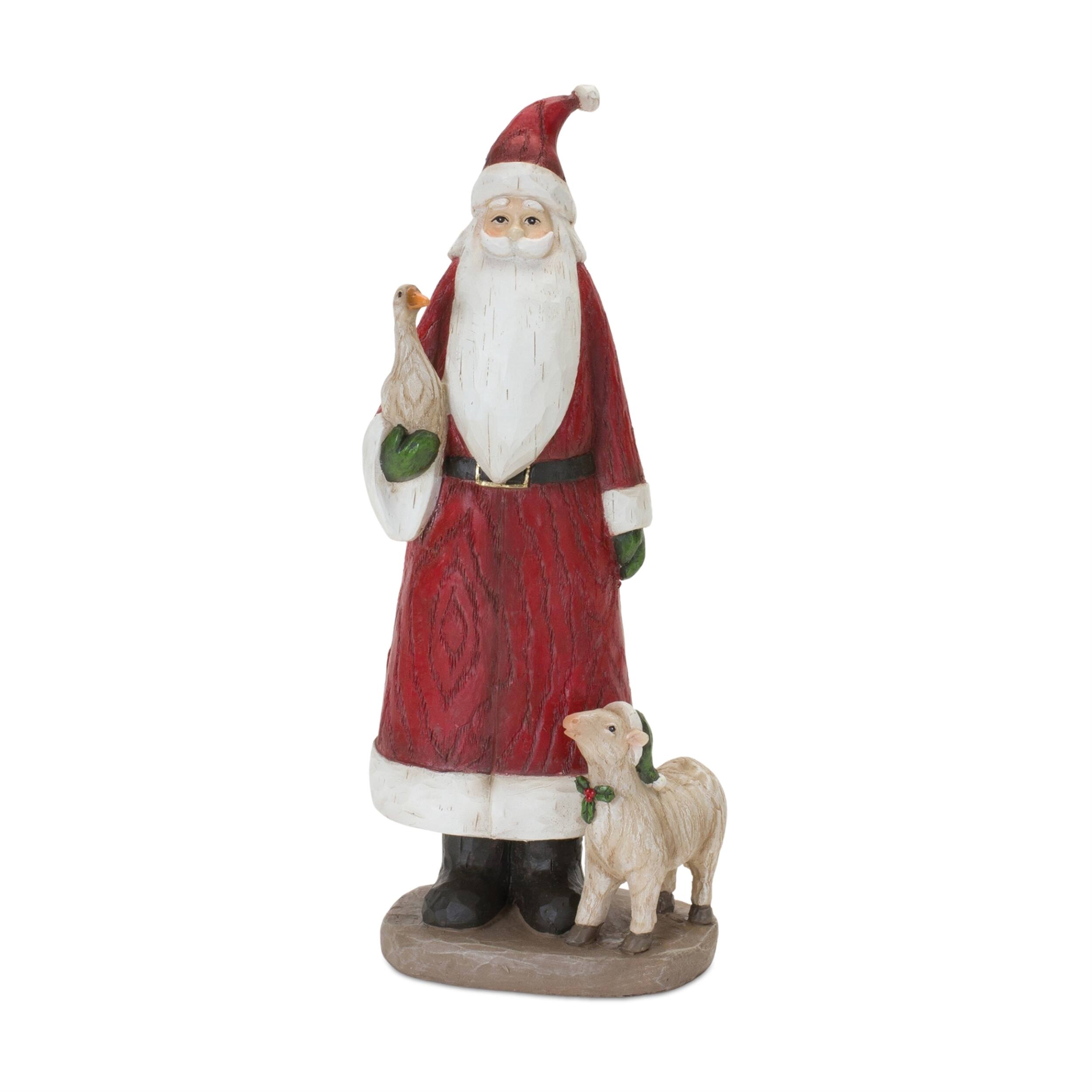 Left. BreeBe - Farmhouse Santa Figurine (Set of 2) - White, Brown.
