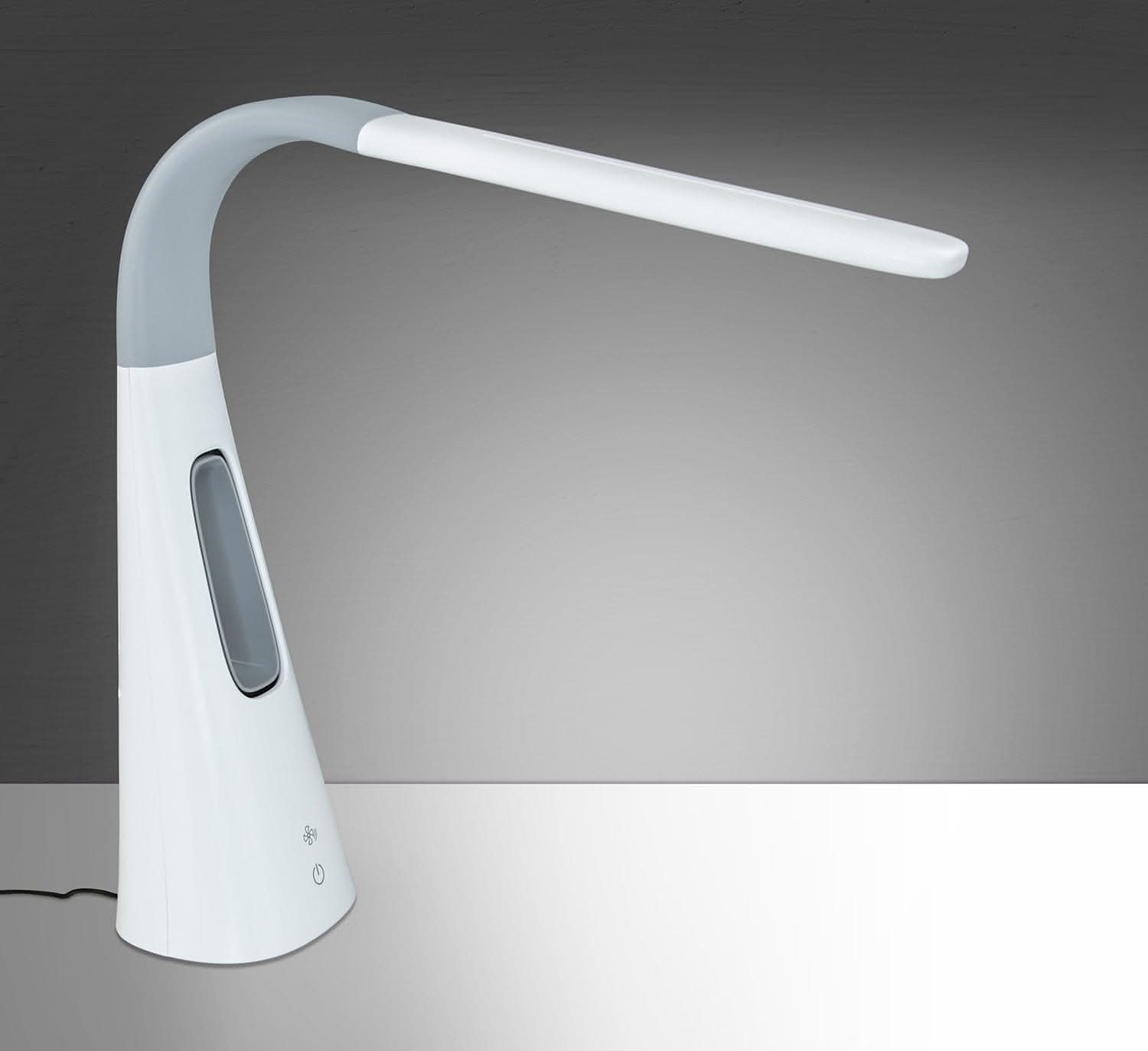 Left. Mount-It! - Adjustable LED Desk Lamp with Bladeless Cooling Fan, Touch Controls & Flexible Gooseneck, White - White.