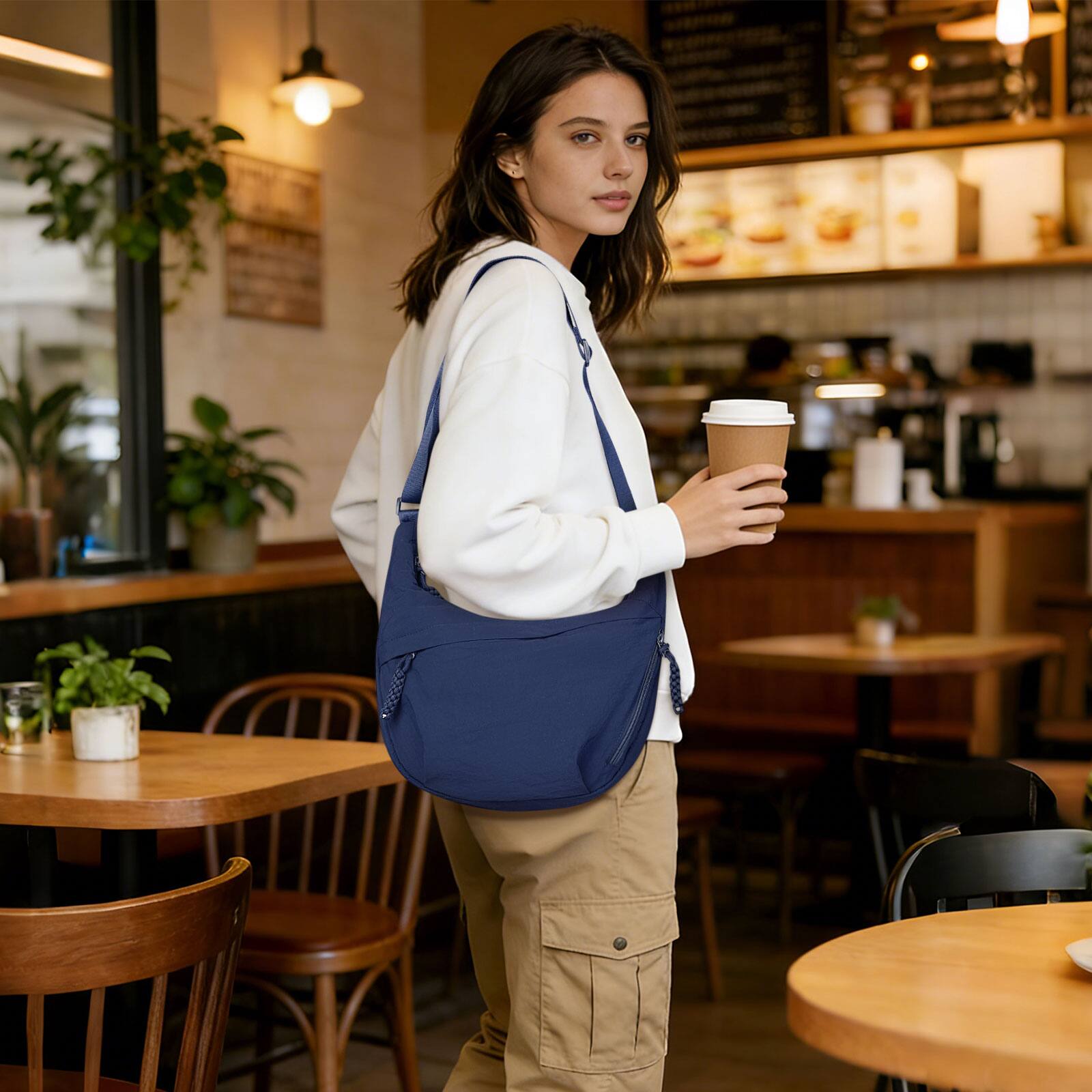 Alt View 4. Unique Bargains - Sling Bag for Men Women, Lightweight Arch Moon Crossbody Bag, Water Repellent Chest Fanny Pack for Hiking Travel Commute - Blue.