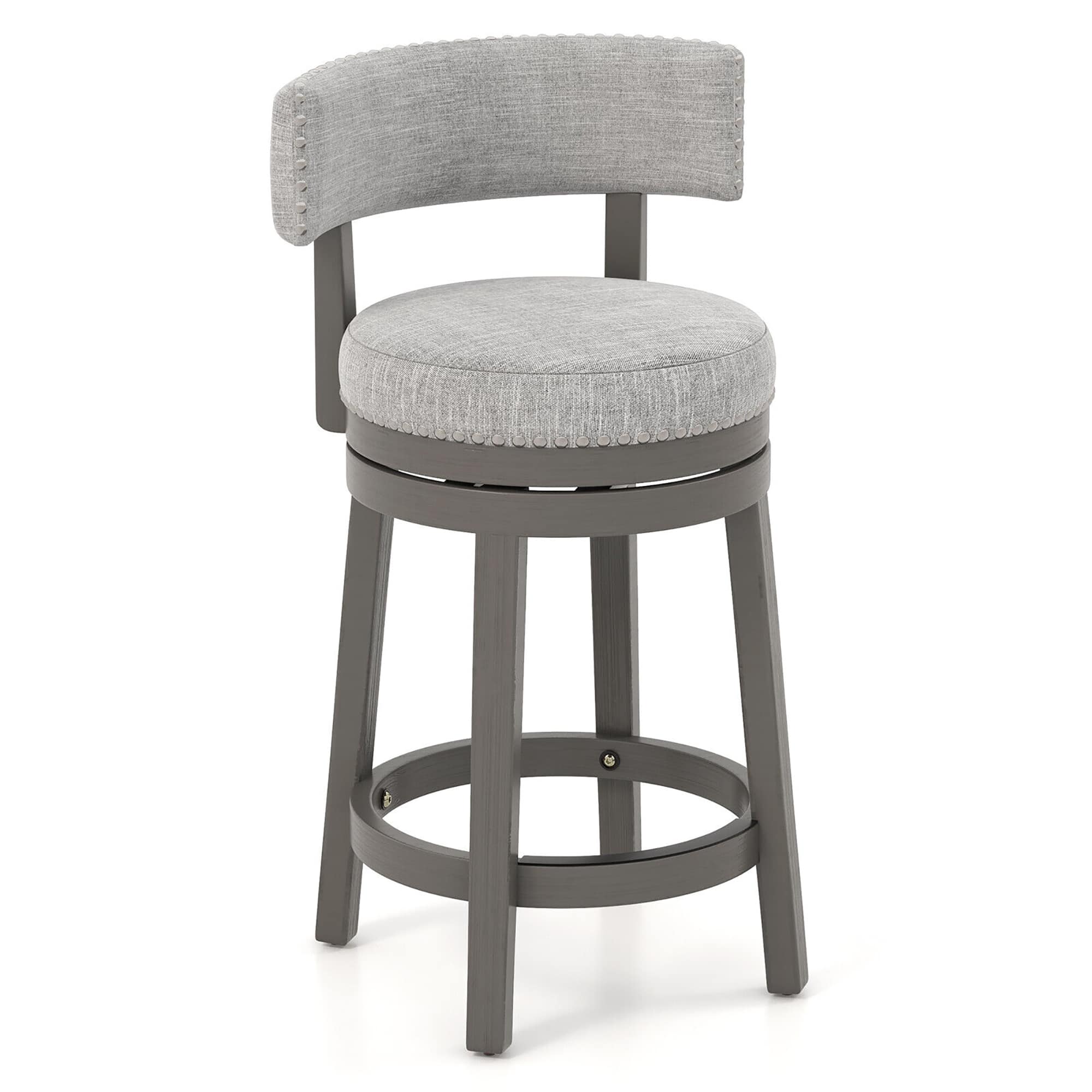 Gymax - Upholstered Swivel Bar Stool Wooden Counter Height Kitchen Chair w/ Back Grey - Gray