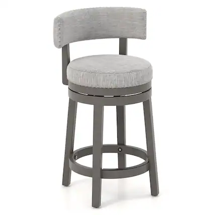 Front. Gymax - Gymax Upholstered Swivel Bar Stool Wooden Counter Height Kitchen Chair w/ Back Grey - Grey.