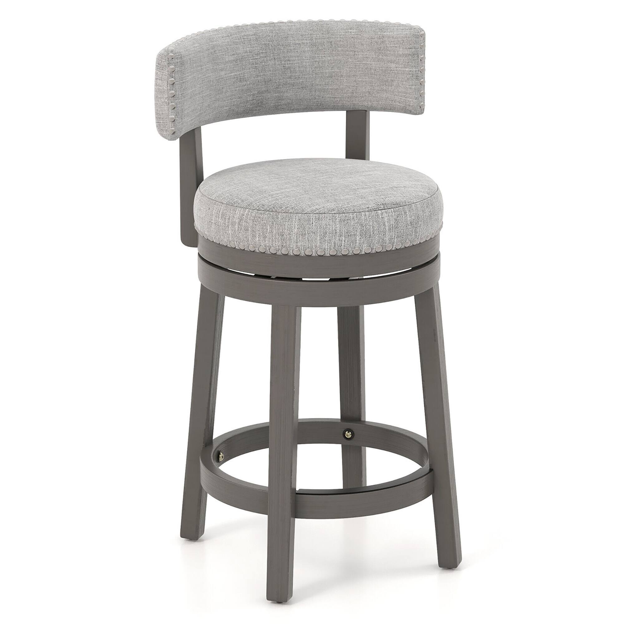 Gymax - Upholstered Swivel Bar Stool Wooden Counter Height Kitchen Chair w/ Back Grey - Gray