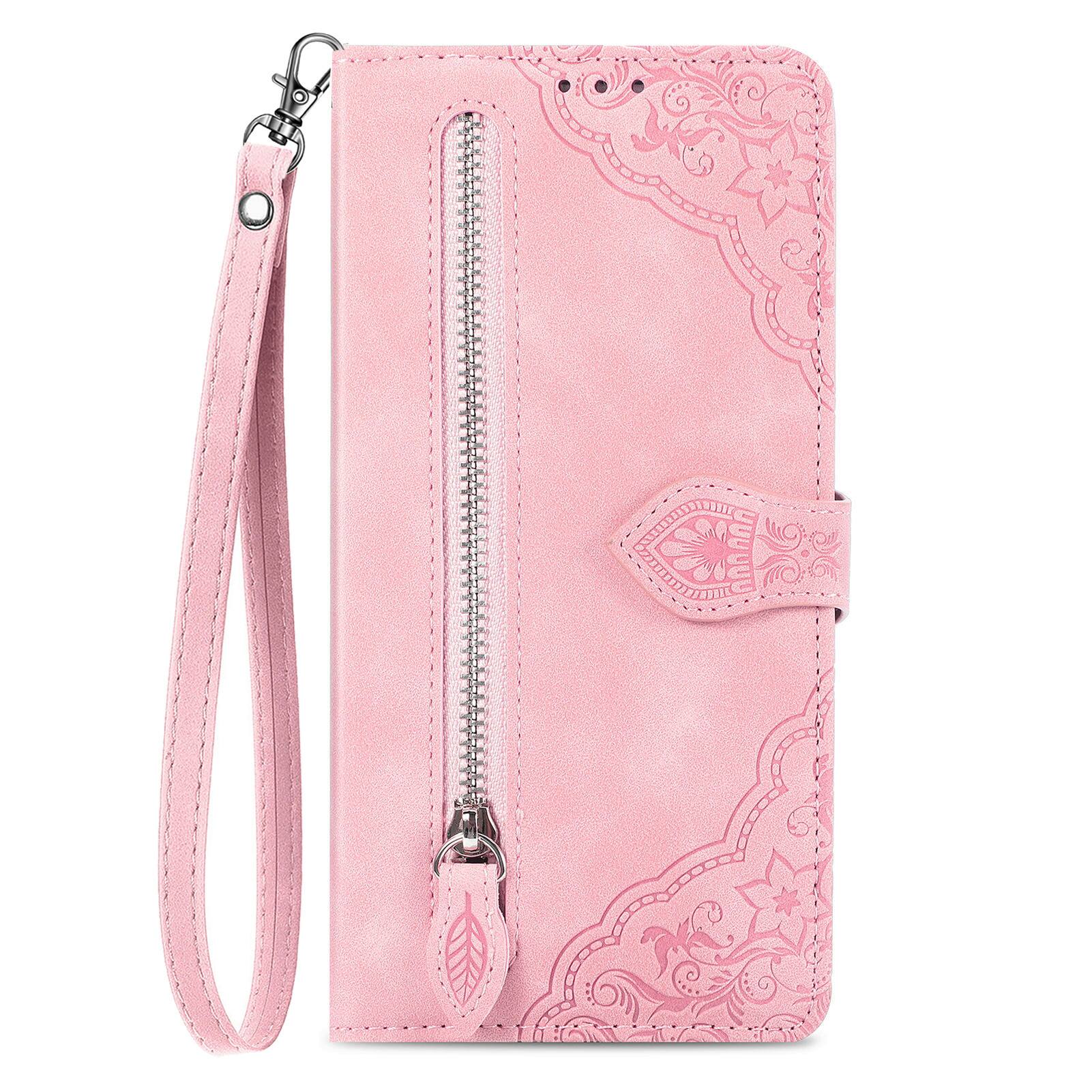 Alt View 1. Dteck - for Apple iPhone 17 Pro Wallet Case,Folio Shockproof PU Leather Card Holder Cover with Zipper Pocket & Wrist Strap - Pink.
