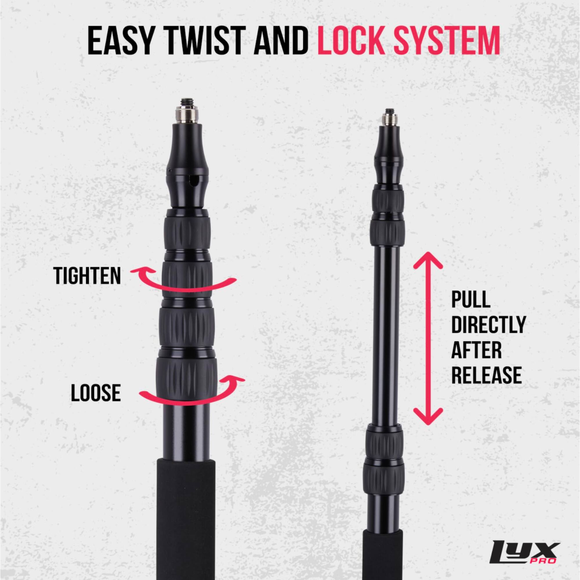 EASY TWIST AND LOCK SYSTEM
TIGHTEN LOOSE
PULL DIRECTLY AFTER RELEASE
1YX PRO