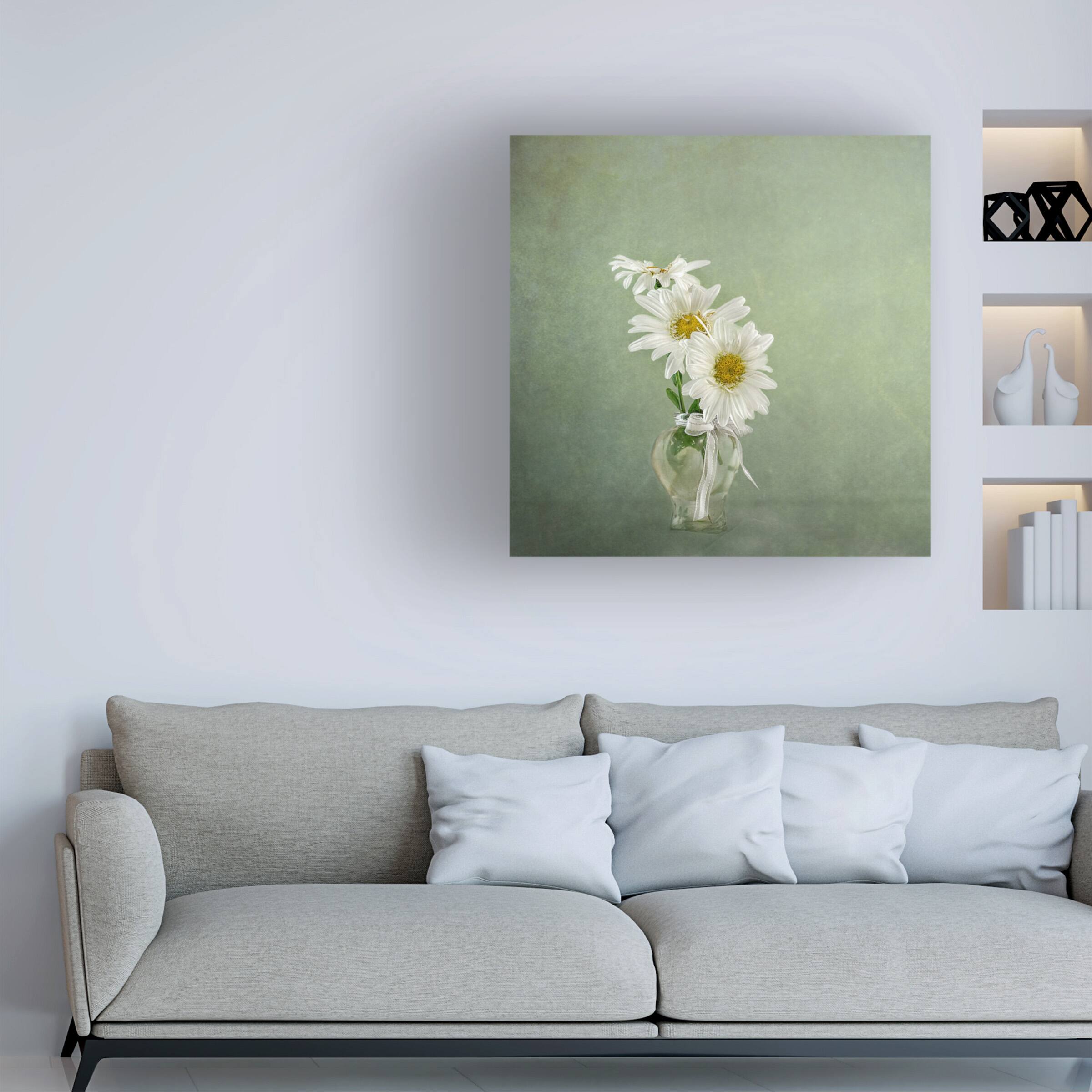 Back. Trademark Fine Art - Katarina Holmstrom 3 White Daisies Canvas Art - 18 x 18 Inches - 18x18 - Multicolor.
