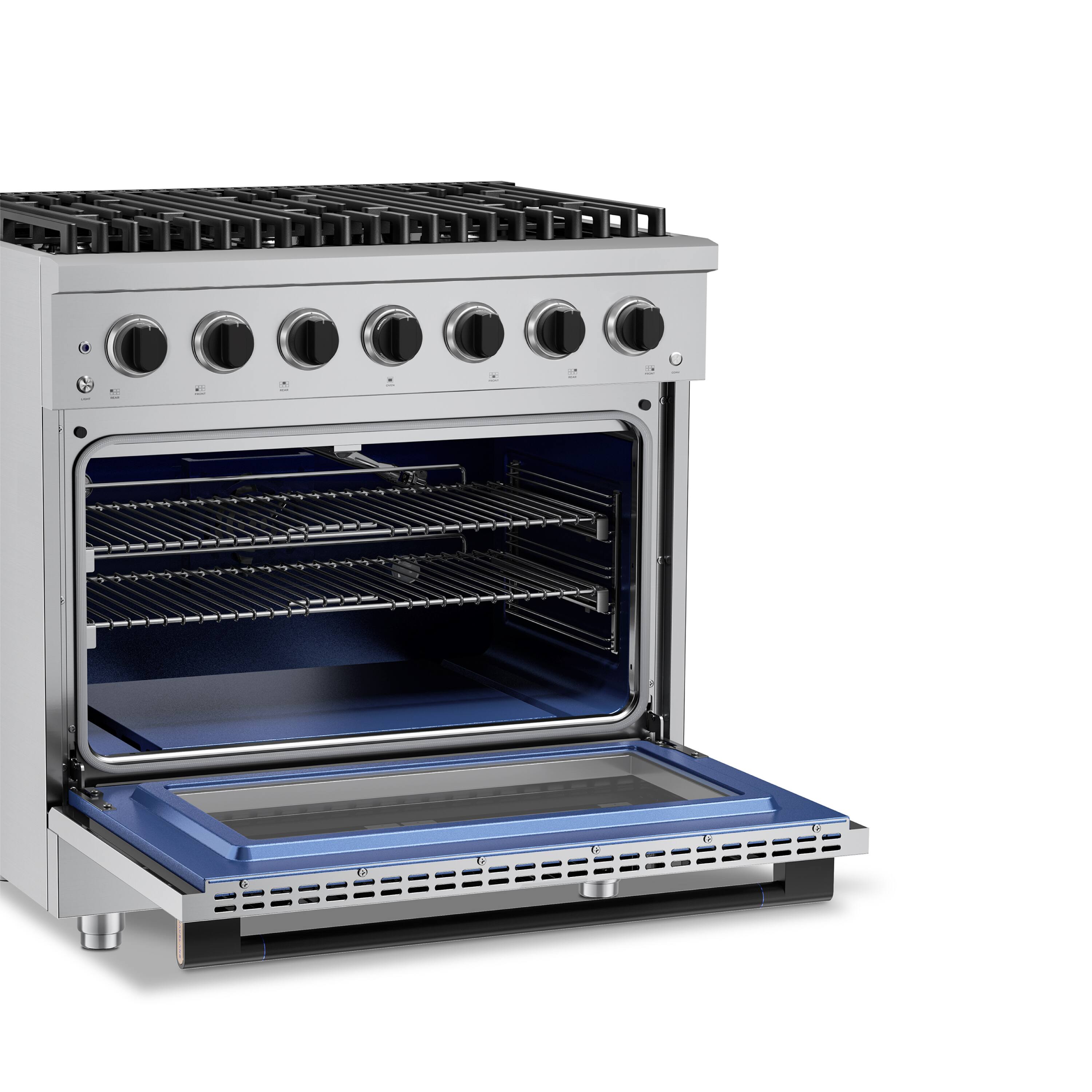 Alt View 3. Hauslane - HausPro 36 in. 6 Burners Gas Range in Matte Black with 20,000 BTU and Convection Oven with 5 Rack Positions - Matte Black.