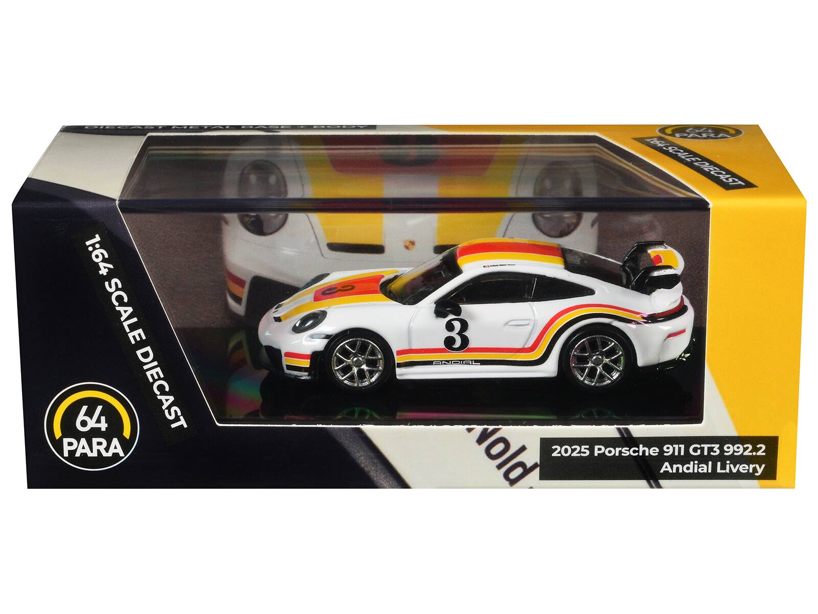 1:64 SCALE 64 DIECAST PARA 0 PARA A DEA SCALE-DIECAST DIECAST 3 BCL PION 2025 Porsche 911 GT3 992.2 Andial Livery