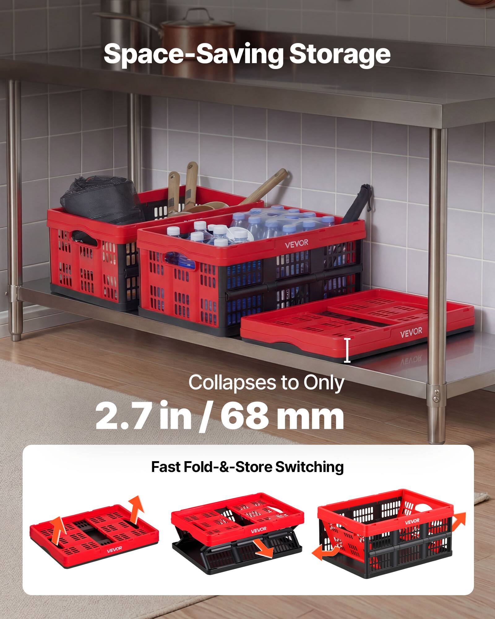 Space-Saving Storage  
Collapses to Only 2.7 in / 68 mm  
Fast Fold-&-Store Switching