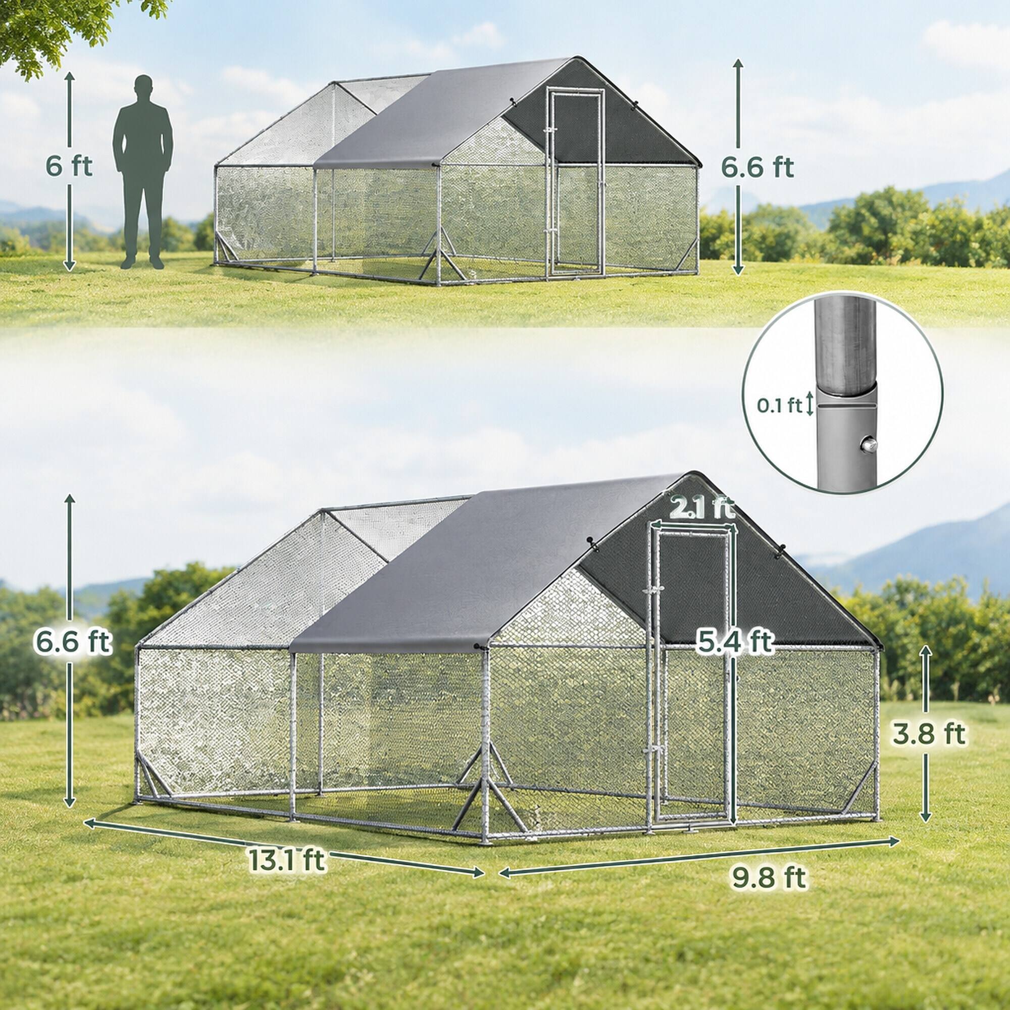 RYHNUYNE Metal Chicken Coop, Walk In Run, 9.8 x 13.1 x 6.6 ft ...