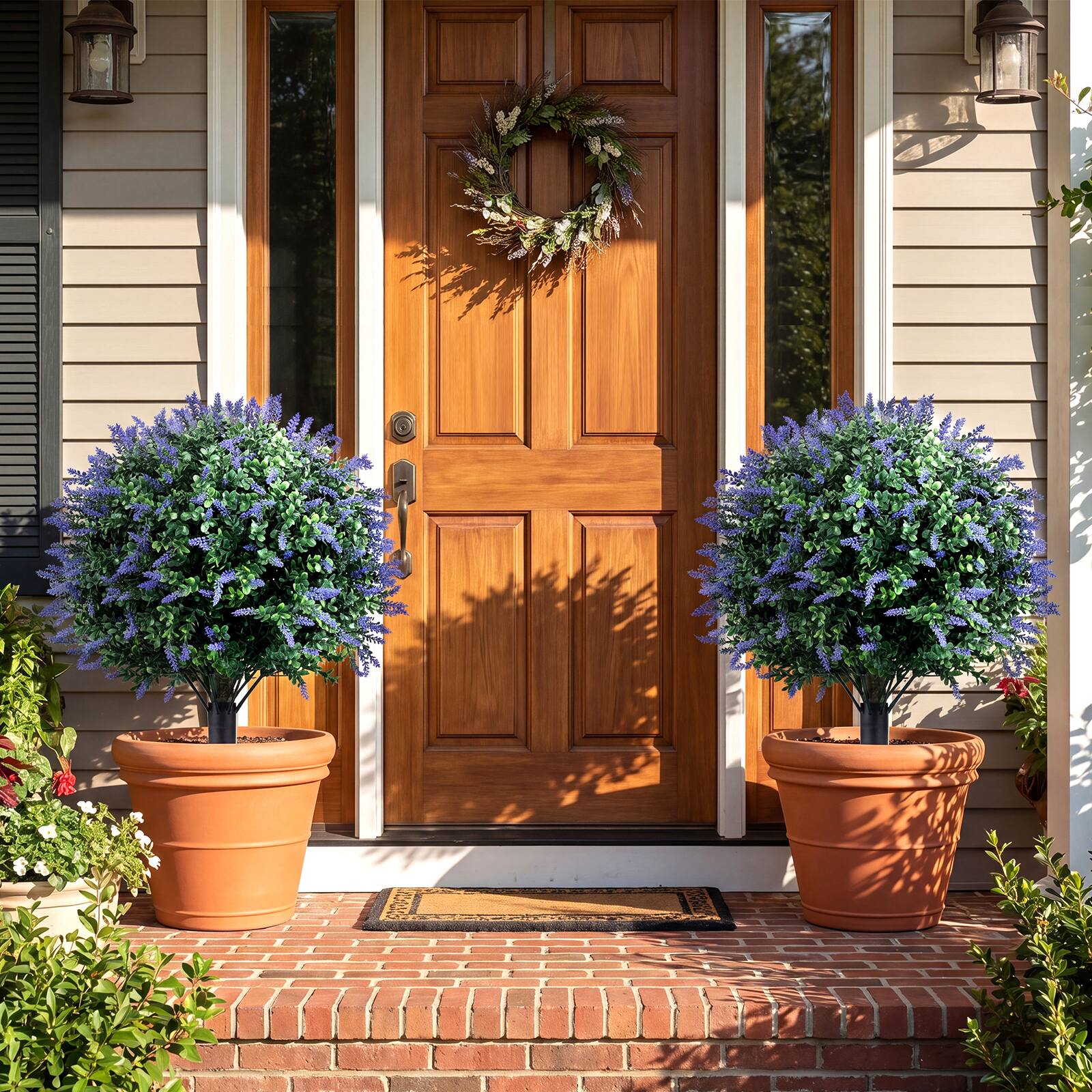 Alt View 3. Costway - Costway 2 Pack Artificial Lavender Boxwood Topiary Ball Trees, Faux Floral Shrubs, Patio - Green & Purple & Black.