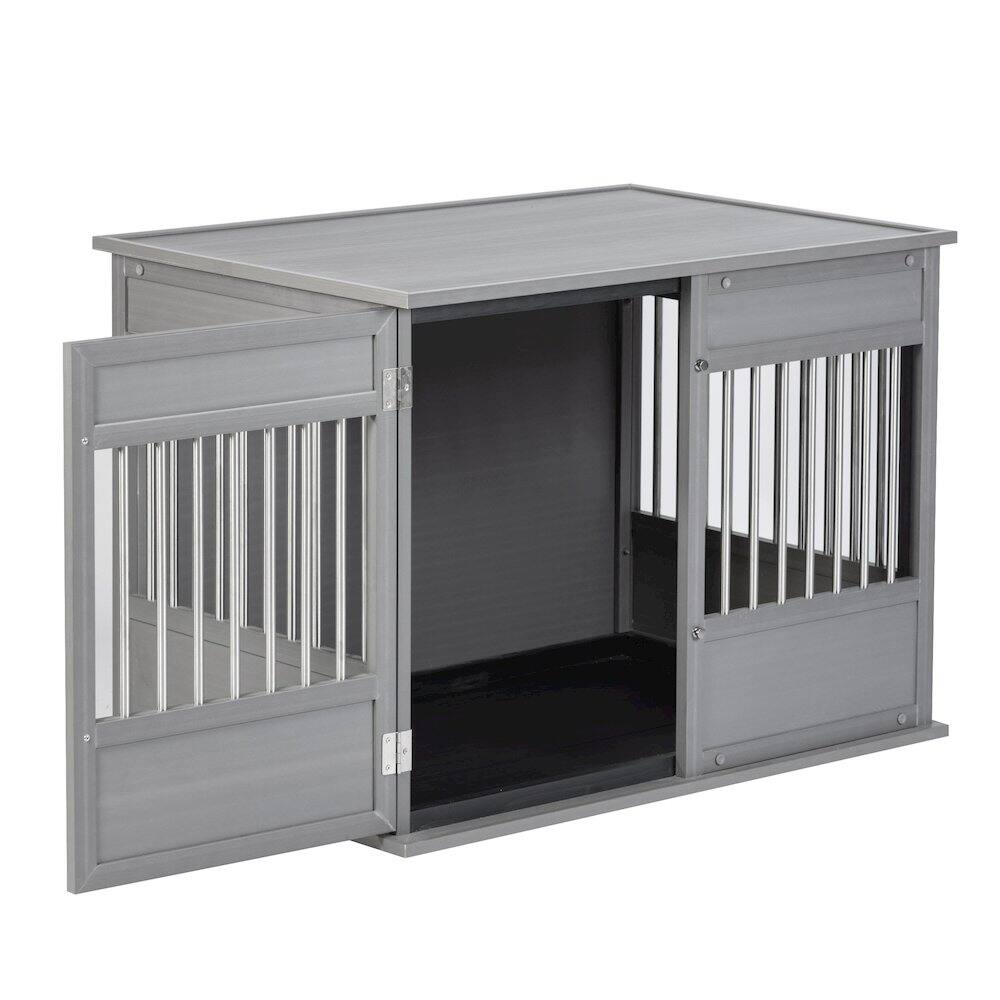 Left. New Age Pet - New Age Pet ECOFLEX Horizon Dog Crate - Grey Medium.