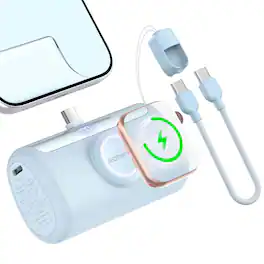 RORRY - PalmGo 10000mAh Portable Charger 22.5W 3-in-1 Power Bank with USB-C, for iPhone 17/16/15, Apple Watch, iPad - Blue