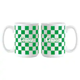Logo Brands - Boston Celtics 2-Pack 15oz. Checkered Wordmark Mug Set - Multicolor