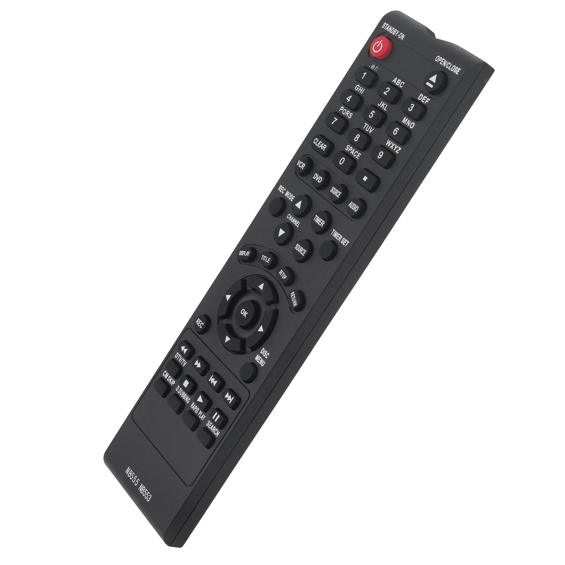 Sure, here is the corrected and grouped text from the image:

**Top Section:**
- STANDBY-ON
- OPEN/CLOSE

**Number Pad:**
- 1 ABC
- 2 DEF
- 3 GHI
- 4 JKL
- 5 MNO
- 6 PQR
- 7 TUV
- 8 WXYZ
- 9
- 0

**Additional Buttons:**
- CLEAR
- SPACE
- VCR
- DVD
- SOURCE
- NETUAN
- STVITV
- CW
- SKIP
- TIMER
- TIMER-SET
- SOURCE
- CHANNEL
- MUTE
- VOLUME
- AUDIO

**Bottom Section:**
- REC
- OK
- MENU
- EXIT
- DRC
- CASHING
- DASHING
- BACK
- LIST
- SEARCH
- TITLE
- SUBTITLE
- PLAY
- PAUSE
- STOP
- NEXT
- PREV

**Model Information:**
- N855 N8553