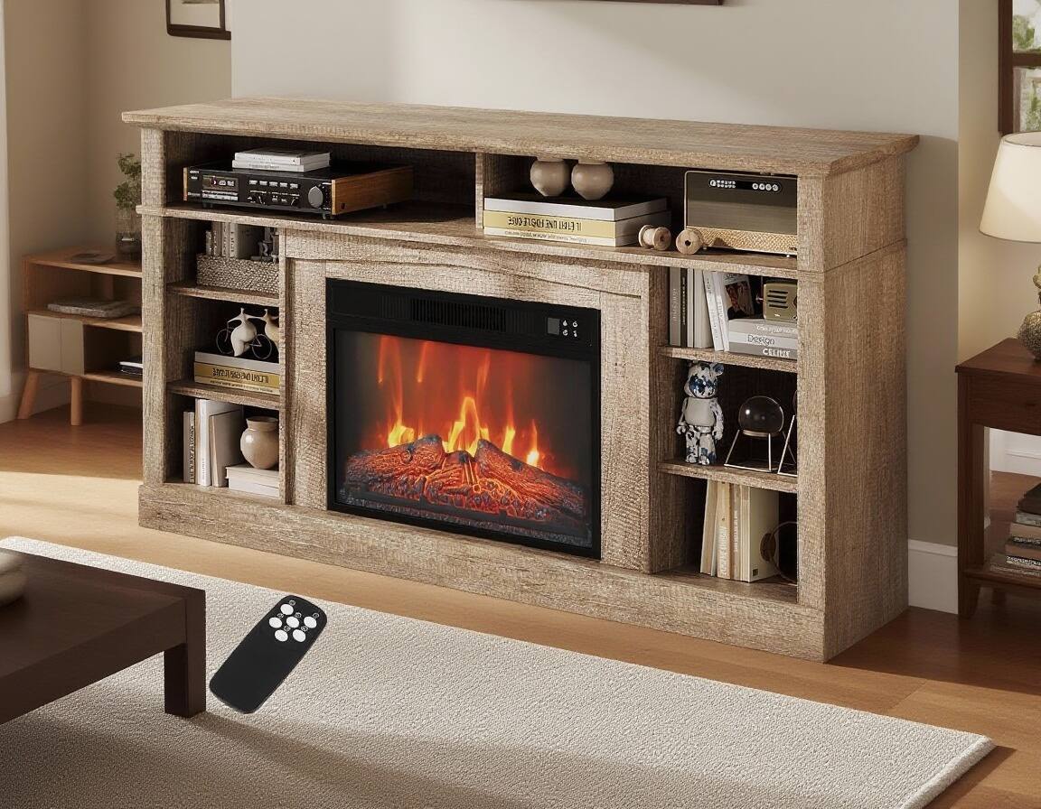 GARVEE - TV Stand For TVs Up To 58" With 23" Electric Fireplace Included