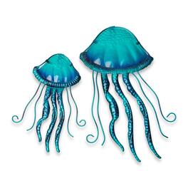 G128 - Jellyfish Metal Wall Art Set, Coastal Hanging Decor for Indoor and Outdoor - Teal