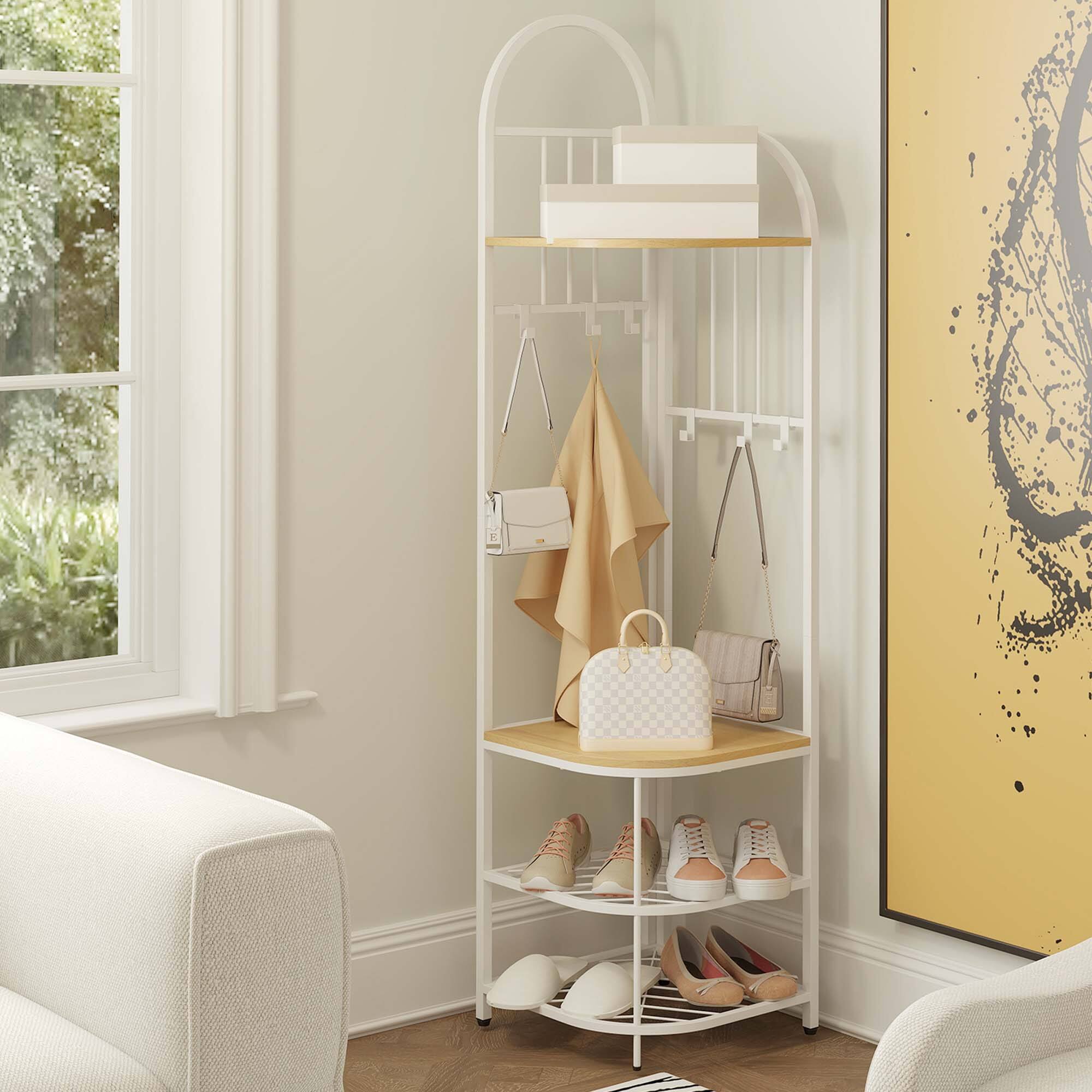 Alt View 1. Costway - Costway 4-Tier Coat Rack Corner Hall Tree with Shoe Storage Bench 6 Removable Hooks Bedroom - Natural.