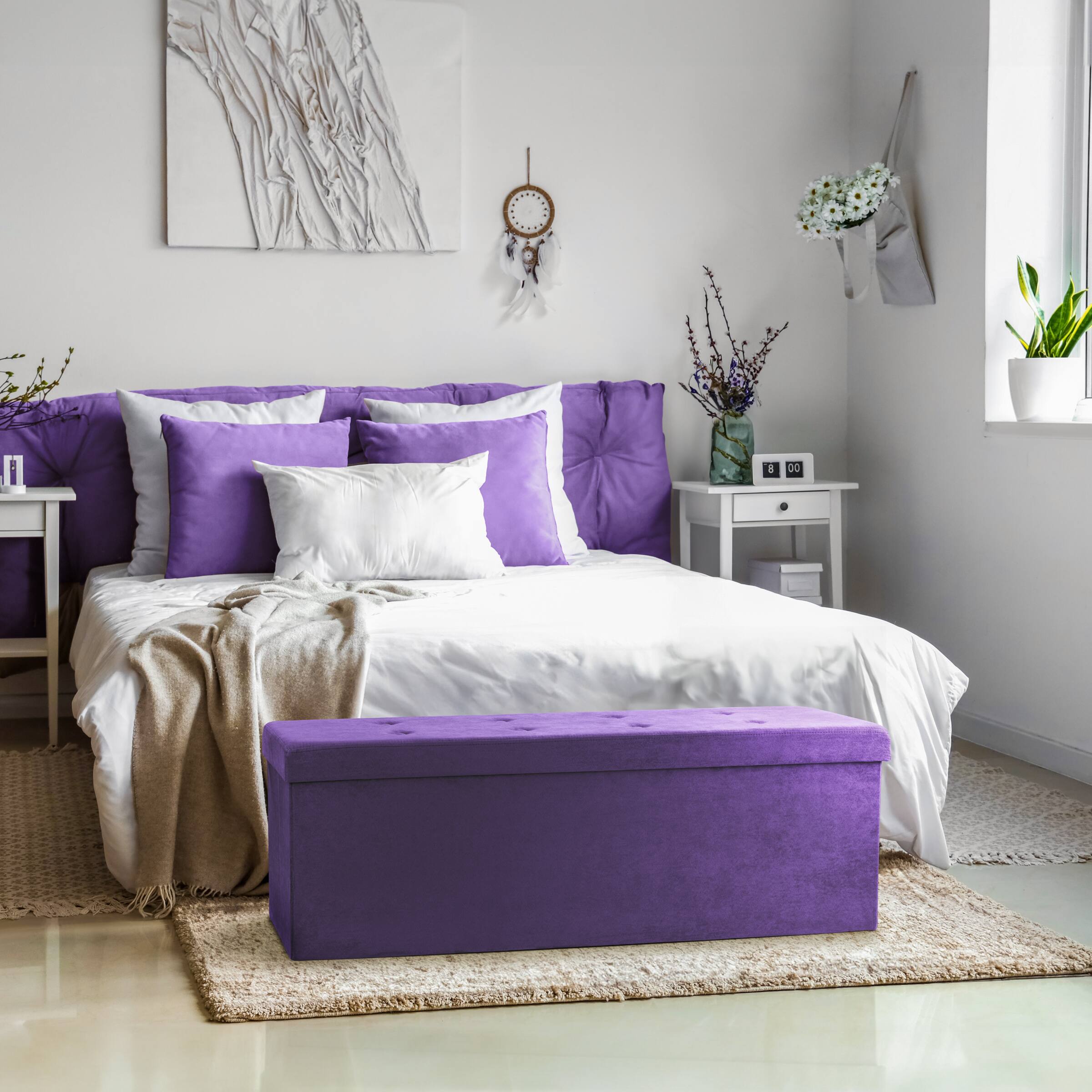 Alt View 2. Sorbus - Sorbus 43 Inch Ottoman with Storage Bench, Folding Bed Bench 80L Storage Ottoman Chest with Cover, Toy Shoes Linen - Purple.