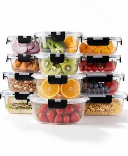Sugift - 24-Piece Borosilicate Glass Food Storage Container Set With Snap-Locking Lids Airtight BPA-Free - Clear