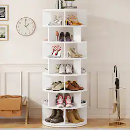 Aheaplus - 7-Tier 360° Rotating Shoe Rack Tower - Vertical MDF Organizer for Closet Storage, Free-Standing Lazy Susan Display - White