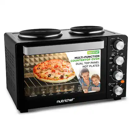 Twitp de 40. - nutrichef MULTI-FUNCTION OVEN COUNTERTOP DUAL TOP PANEL HOT PLATES
- Be careful
- Barberue 210 10-15mn
- Bread 210 5-10m
- Hamburger 210 6-10mn
- Fleh 210 15-20mn
- Cake 180 15-25mn
- Hot 180 5-10m
- 1mn
nutrichef MULTI-FUNCTION COUNTERTOP OVEN DUAL TOP PANEL HOT PLATES
- Be careful