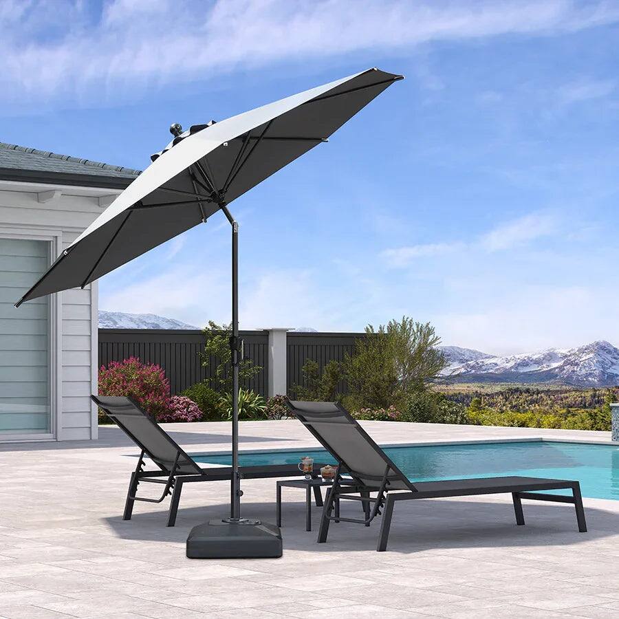 PURPLE LEAF - 10 ft. Round Patio Market Umbrella with Base Outdoor Table Umbrella Tilt Aluminum Frame Sun Shade for Garden Deck Pool - Light Gray