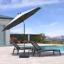 PURPLE LEAF - 10 ft. Round Patio Market Umbrella with Base Outdoor Table Umbrella Tilt Aluminum Frame Sun Shade for Garden Deck Pool - Light Gray