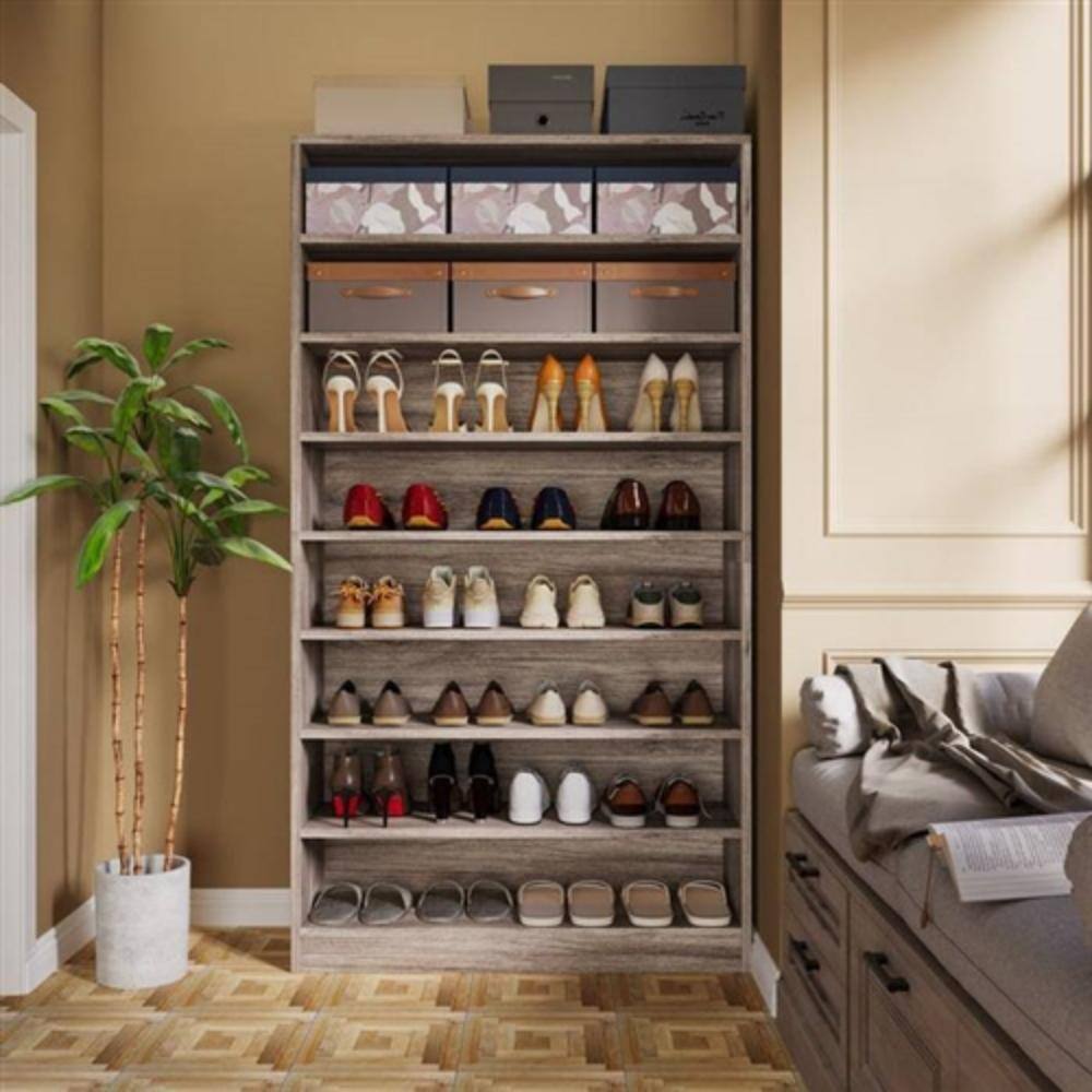 Left. Hivvago - 8-Shelf Shoe Rack Storage Cabinet in Grey Wood Finish - Holds Up To 45 Pairs - Grey.