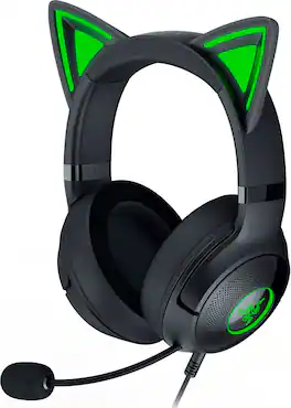 Razer - Kraken Kitty V2 Wired Over-the-Ear Gaming Headset for PC, Mac, Nintendo Switch, Steam Deck, Mobile, and Tablet - Black