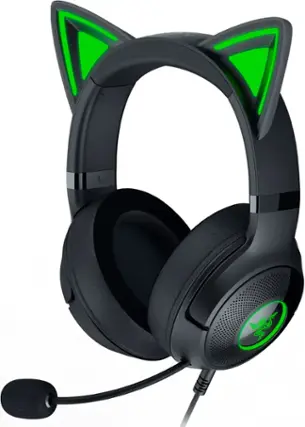 Front. Razer - Kraken Kitty V2 Wired Over-the-Ear Gaming Headset for PC, Mac, Nintendo Switch, Steam Deck, Mobile, and Tablet - Black.