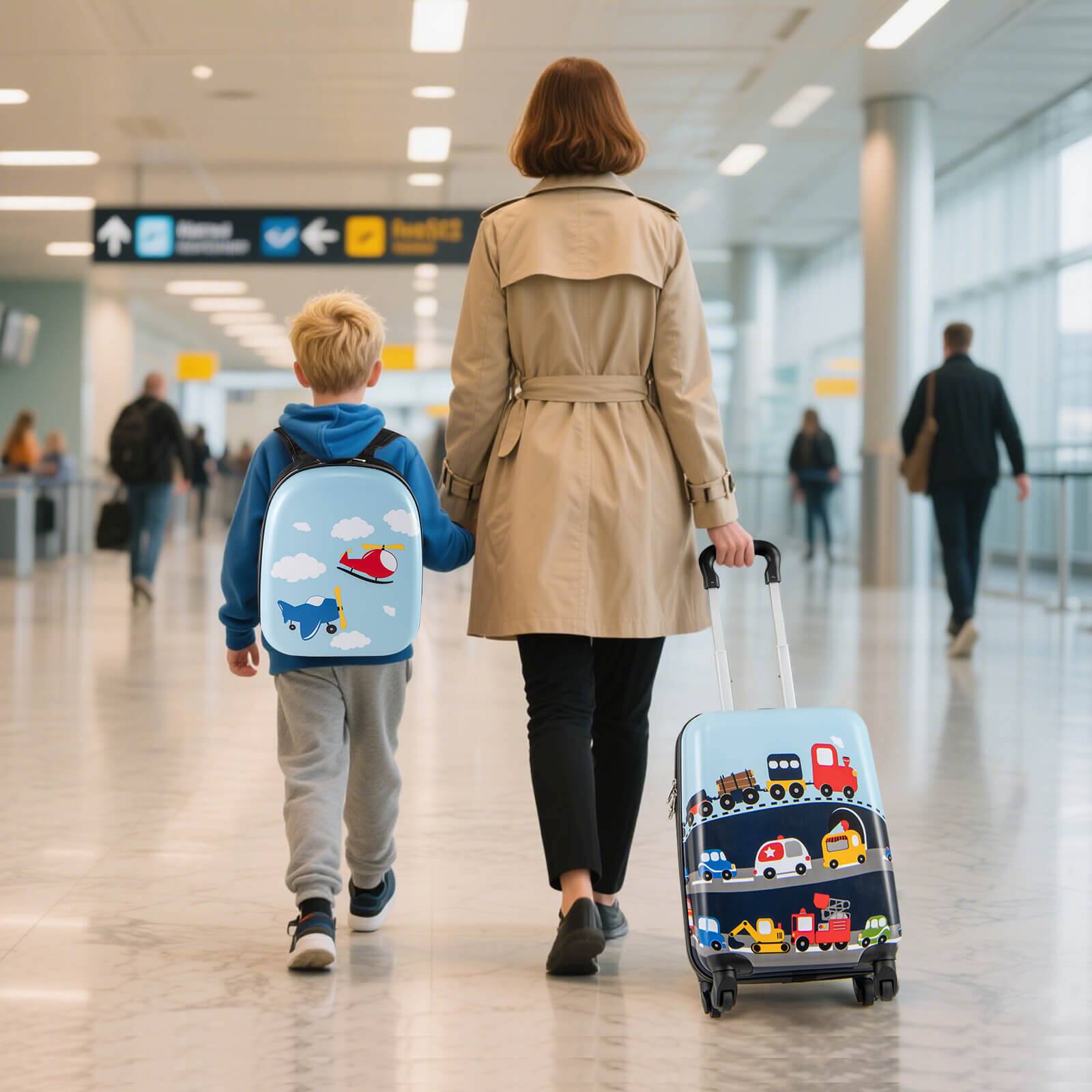 Alt View 1. Costway - Costway 16" Carry-on Suitcase & 13" Backpack with 4 Spinner Wheels & Telescopic Handle With car pattern - Multicolor.