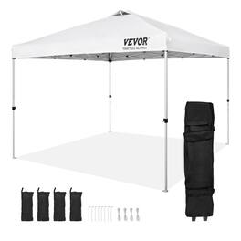 VEVOR - Pop Up Canopy Tent, 10 x 10 ft, 250 D PU Silver Coated Tarp, with Portable Roller Bag and 4 Sandbags, Waterproof - White