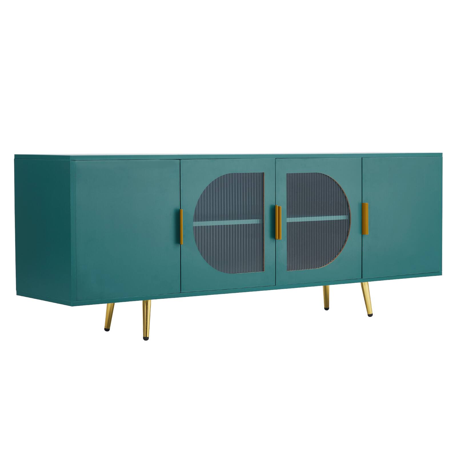 Alt View 5. VEVOR - TV Stand for TVs up to 75 inch, with Glass Doors and Gold Legs, TV Cabinet Storage with Adjustable Shelves - Green.