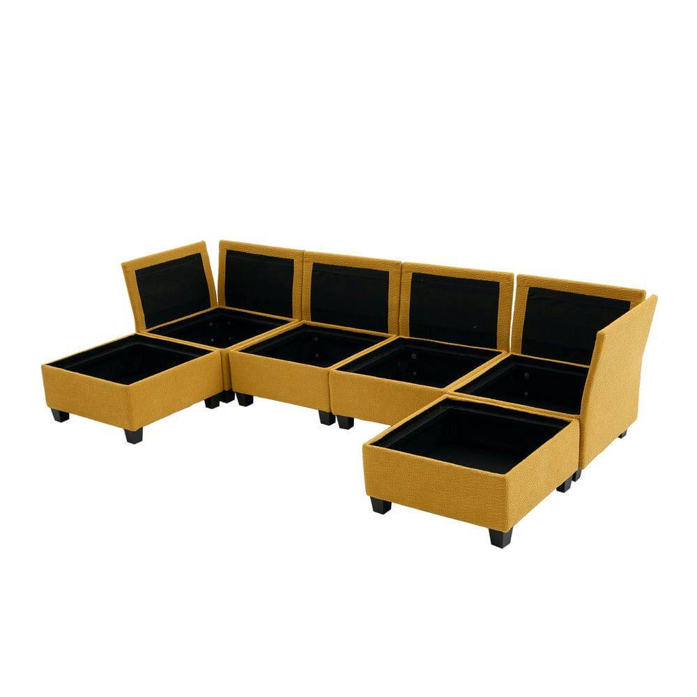 Alt View 2. Resenkos - U-Shaped 6-Seat Sectional, Configurable Modular Design with Chaise and Storage Ottoman, Mustard Yellow - Yellow.