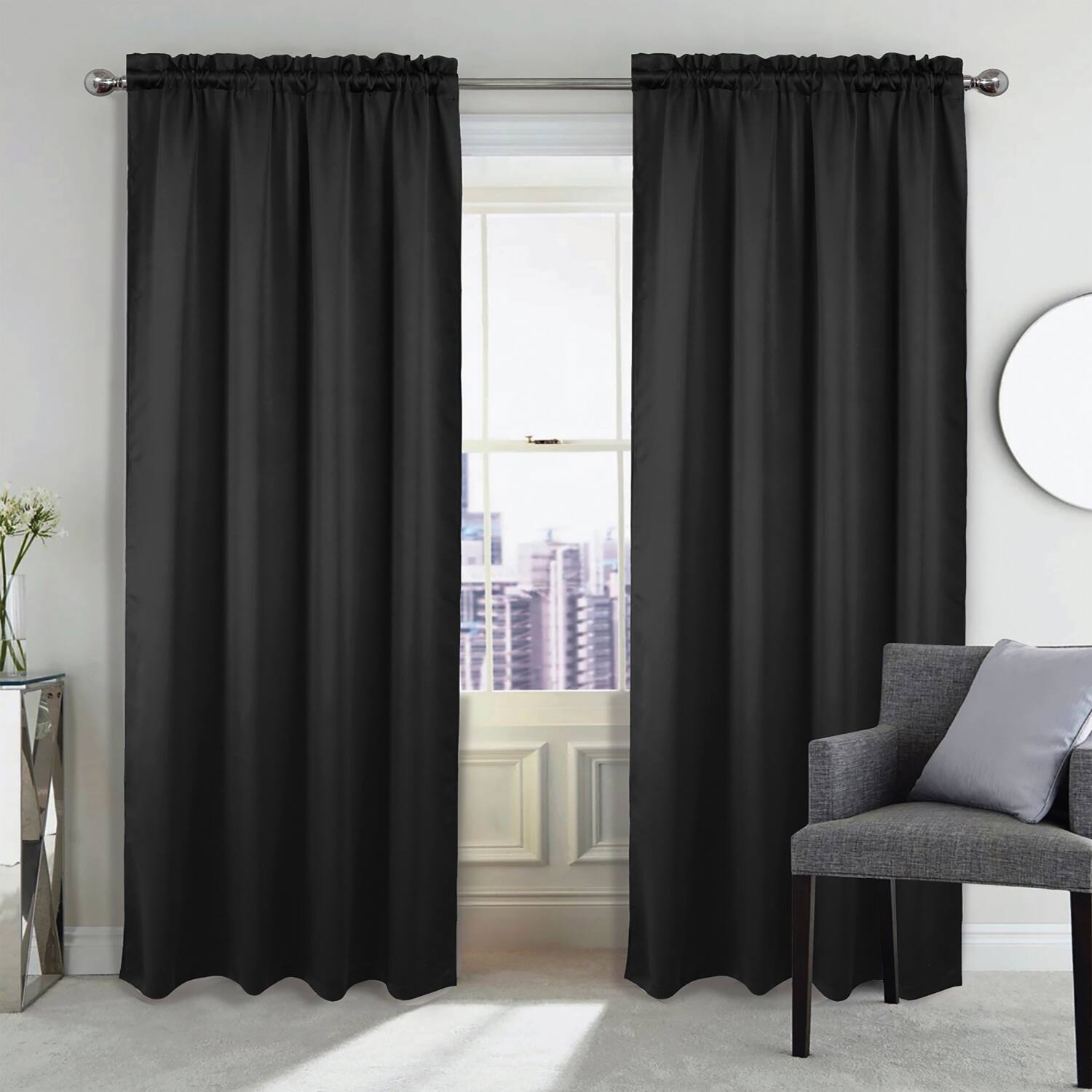 Angle. RT Designers Collection - RT Designers Collection 100% Polyester Twilight Blackout Rod Pocket Curtain Panel 54" x 84" Black - Black.