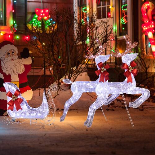 Alt View 7. Winado - 2PCS Pre-Lit Lighted Reindeer and Sleigh (Set of 3 ) Outdoor Christmas Decoration with 270 LED Lights - White.