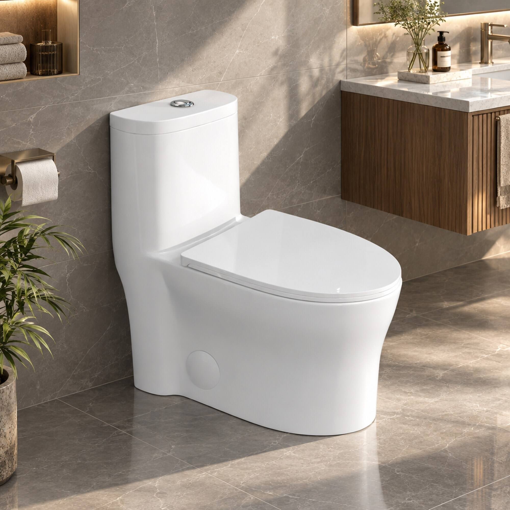 RYHNUYNE One Piece Toilet, Dual Flush 12 Inch Rough In Soft Closing ...