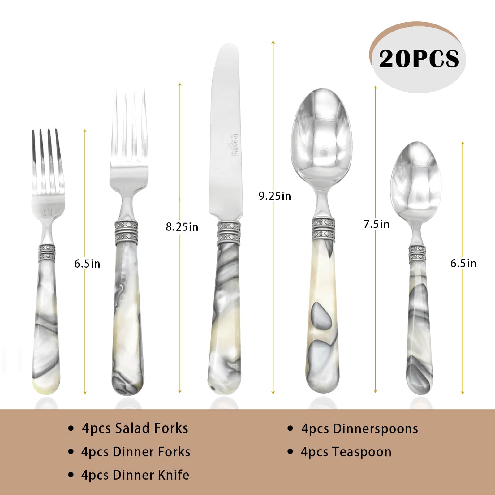 Hansmart - Barenthal Flatware 20PCS Cutlery set Steak Cutlery Spoon for Dessert Dinner Party Applicable - Tortue Sandstone