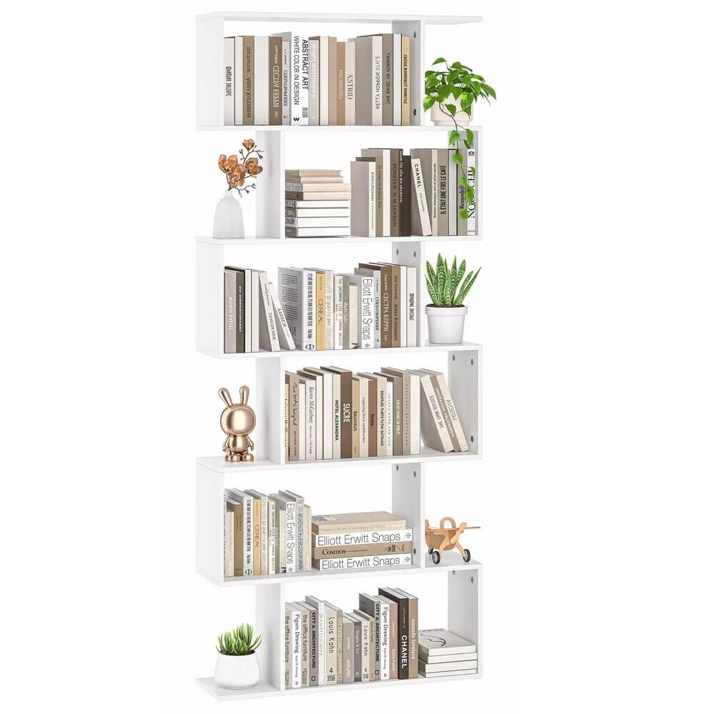 HONGGE - Modern Corner Bookshelf with Six Tier Open Storage - White
