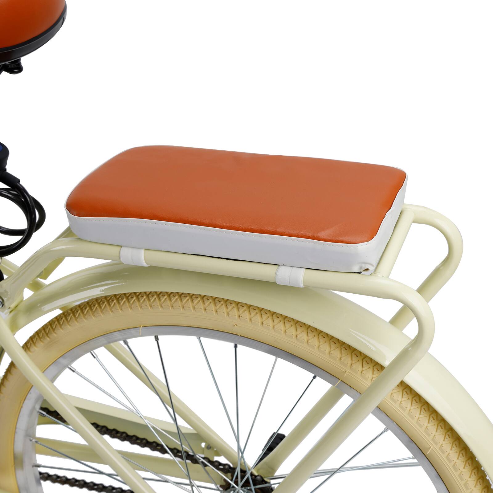 Alt View 9. Topteng - 24" Beach Cruiser Bike for Men/Women with Cup Holder, High Carbon Steel Frame, Dual Brakes, Rear Rack and Basket, Yellow - Yellow.