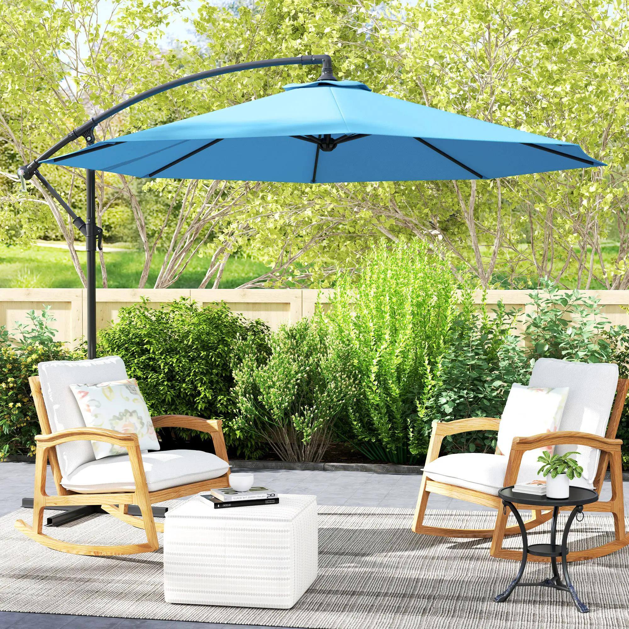 Alt View 6. Spaco - Spaco 10 Ft Cantilever Patio Umbrella, Tilt Offset Shade with Cross Base - Blue.
