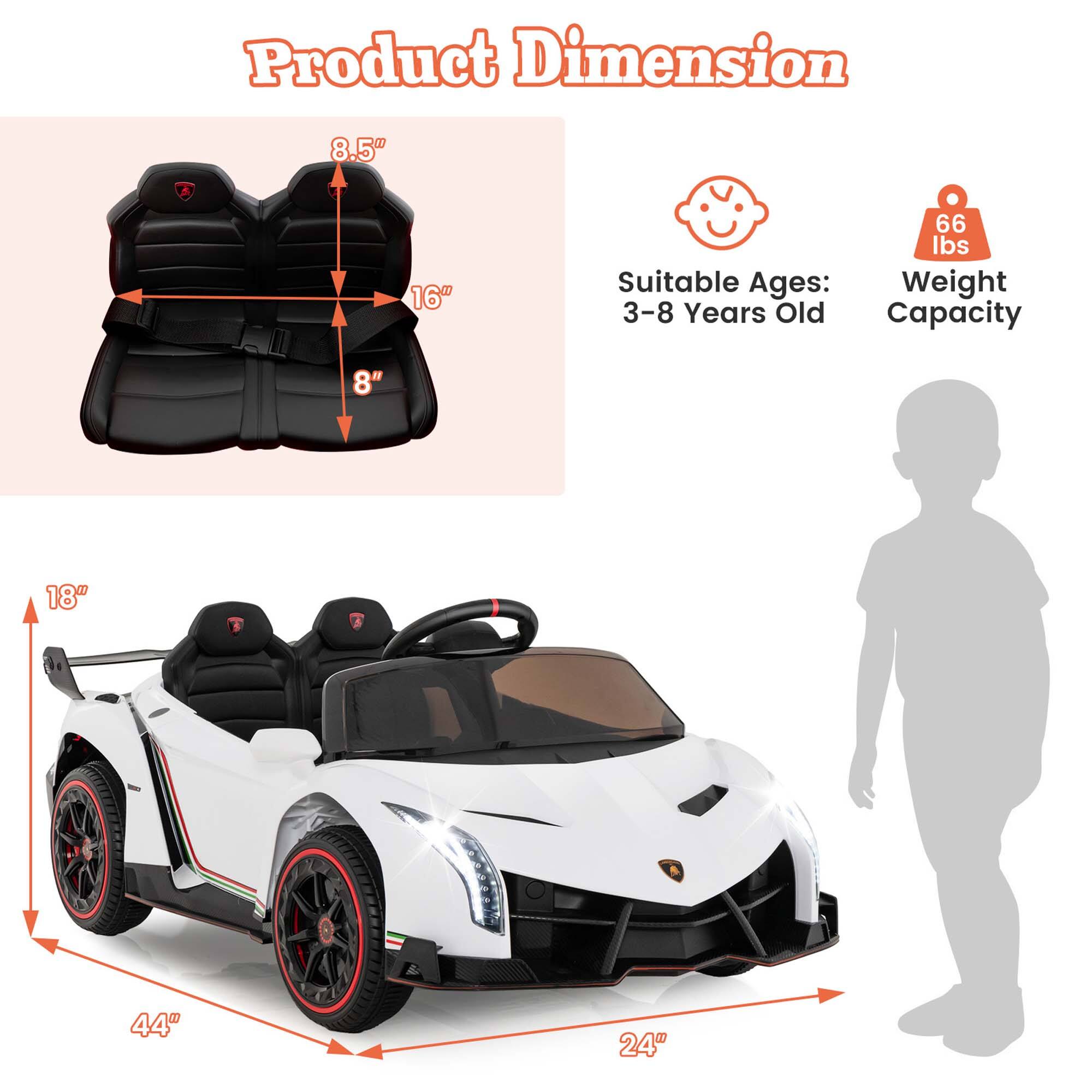 Product Dimension

- Seat Height: 8.5"
- Seat Width: 16"
- Seat Depth: 8"
- Car Length: 44"
- Car Width: 24"
- Car Height: 18"

Suitable Ages: 3-8 Years Old

Weight Capacity: 66 lbs