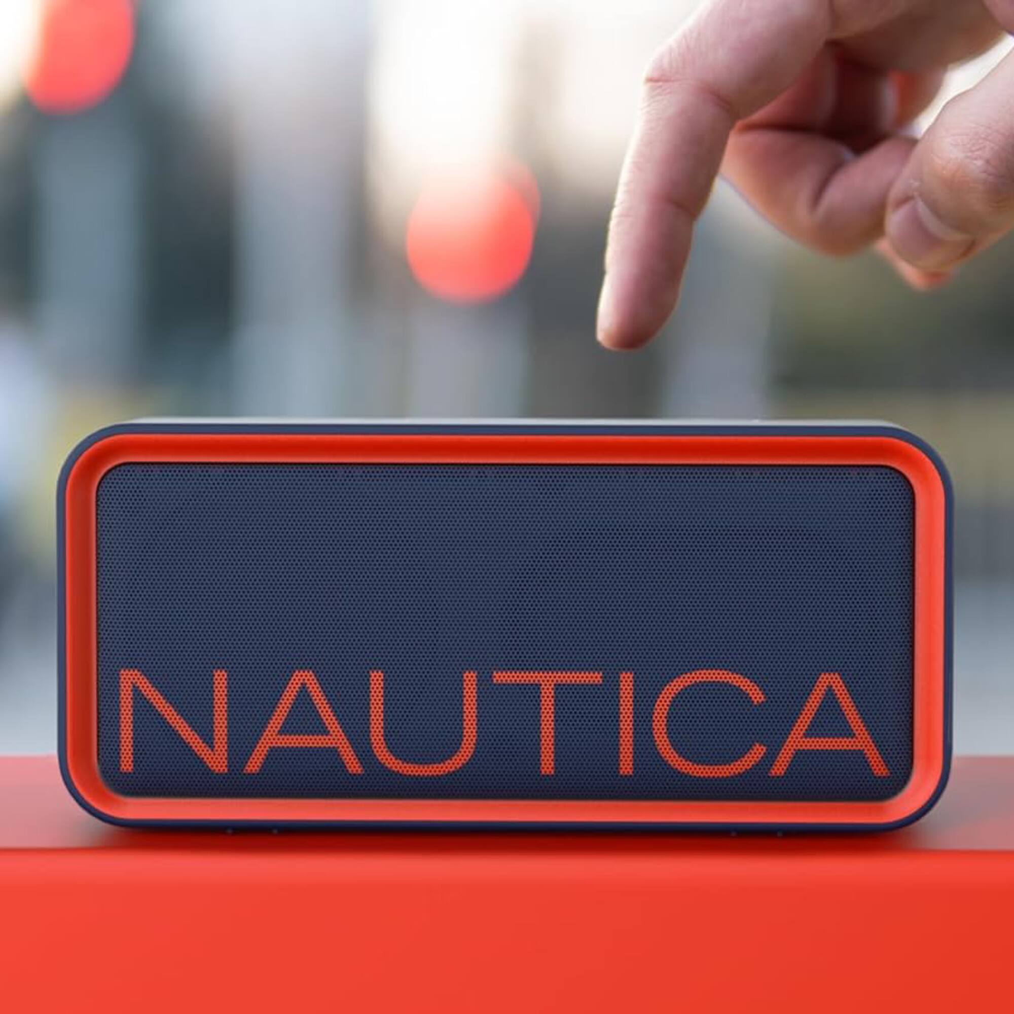 Angle. Nautica - Nautica SP100 True Wireless Outdoor Speaker, IPX5 Waterproof Bluetooth Speaker with 2-Hour Quick Charge & 30-Day Standby - Navy-Red.