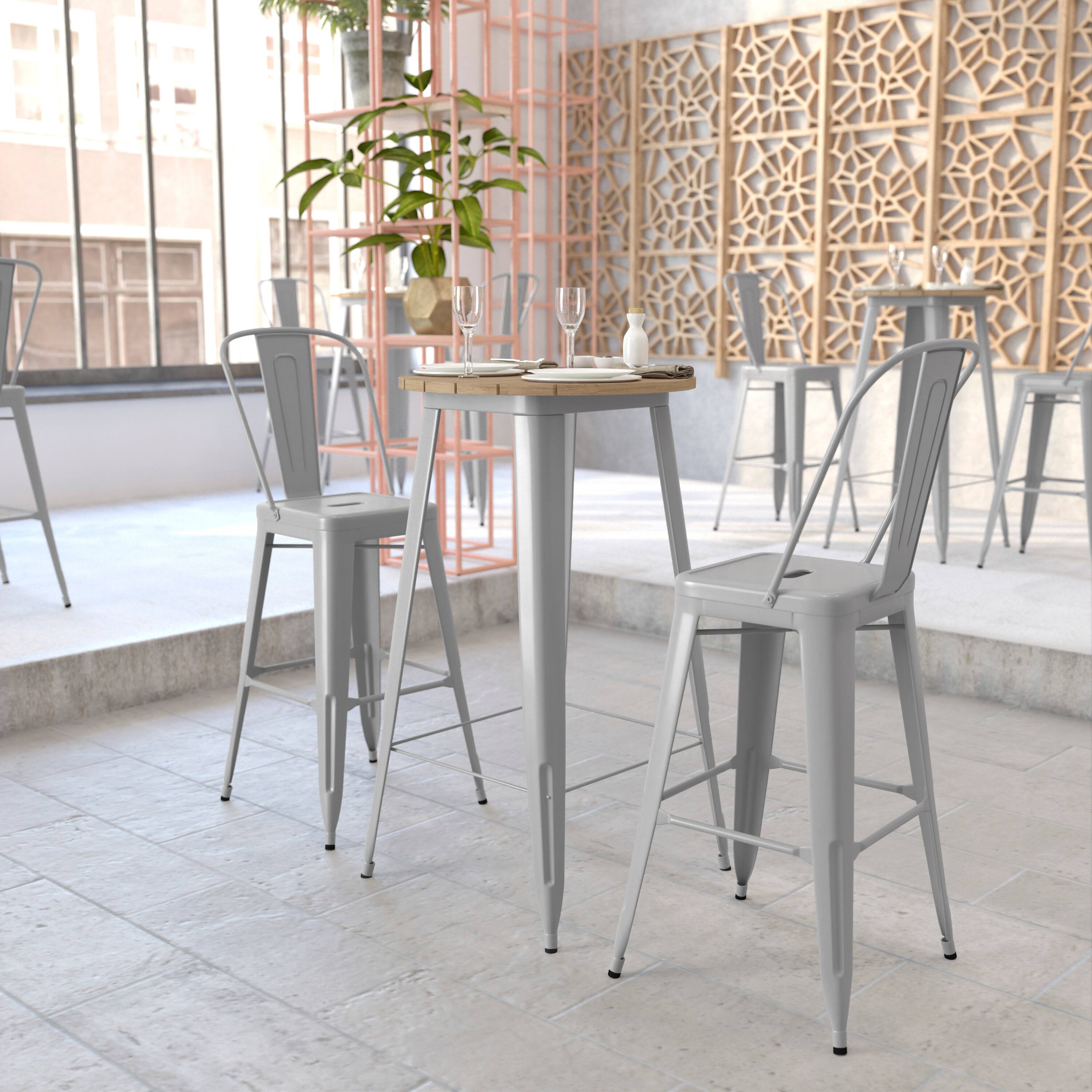 Alt View 3. Flash Furniture - Declan Commercial Indoor/Outdoor Bar Top Table, 23.75" Round All Weather Brown Poly Resin Top with Silver Steel base - Gray.