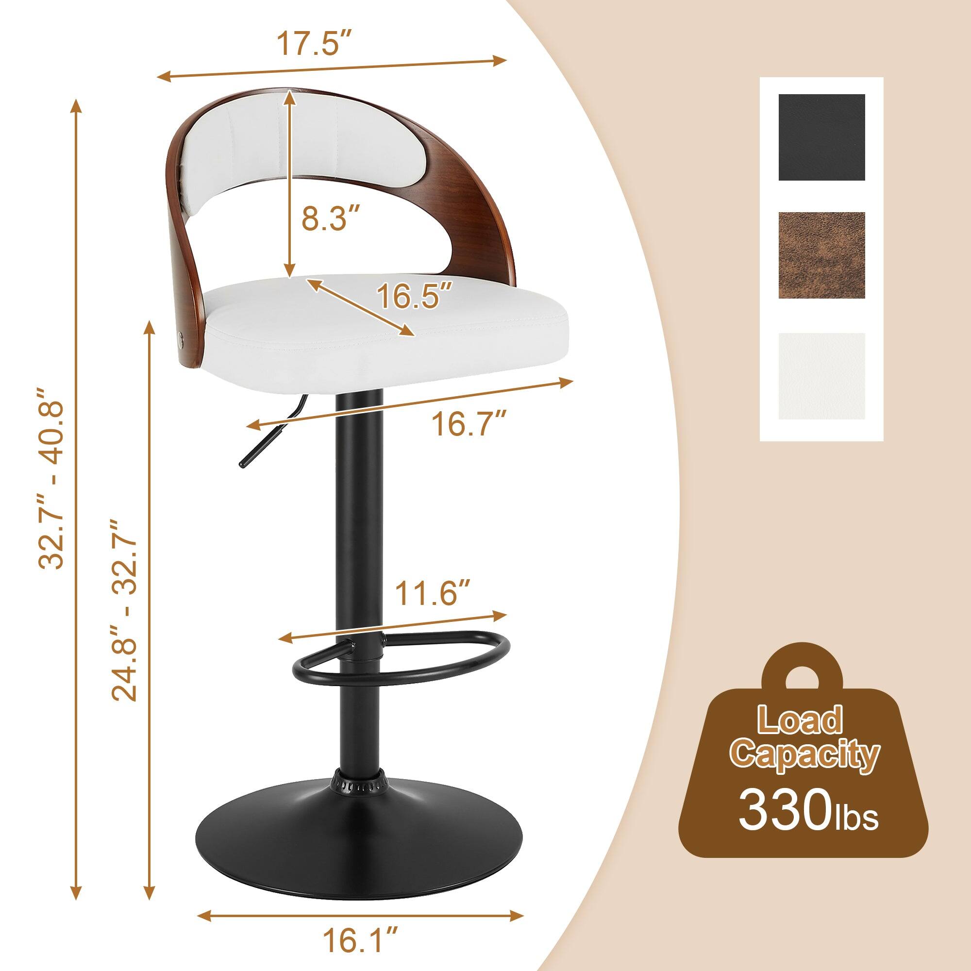 - Seat Height: 16.5"
- Back Height: 17.5"
- Back Width: 8.3"
- Seat Depth: 16.7"
- Overall Height: 32.7" - 40.8"
- Base Diameter: 24.8" - 32.7"
- Base Height: 11.6"
- Base Width: 16.1"
- Load Capacity: 330 lbs