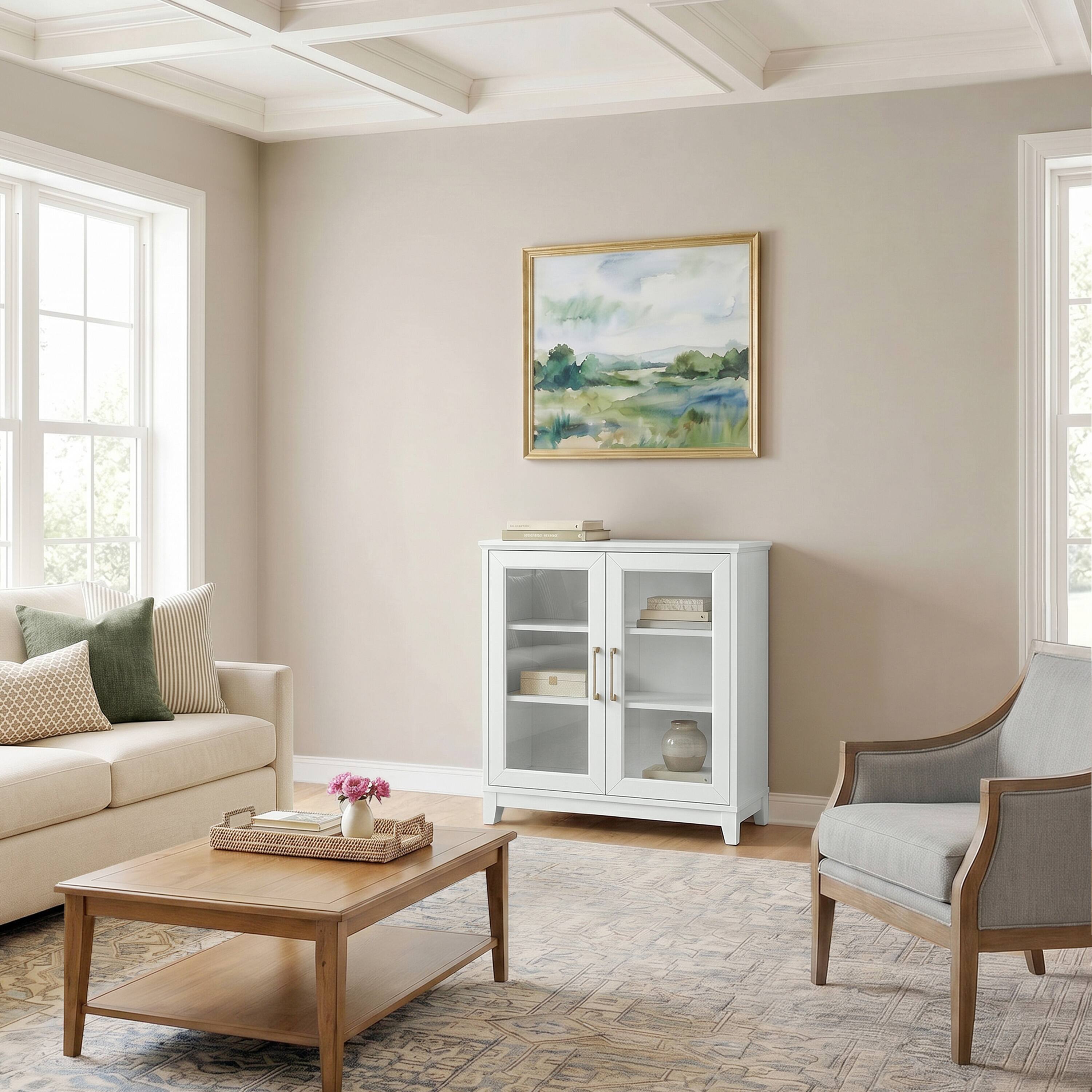 Alt View 5. Martha Stewart - Bedford Modular Storage Cabinet, Glass Soft-Close Doors with Hardware, Adjustable Shelf, Solid Wood Frame/Legs - White Frame/Gold Hardware.